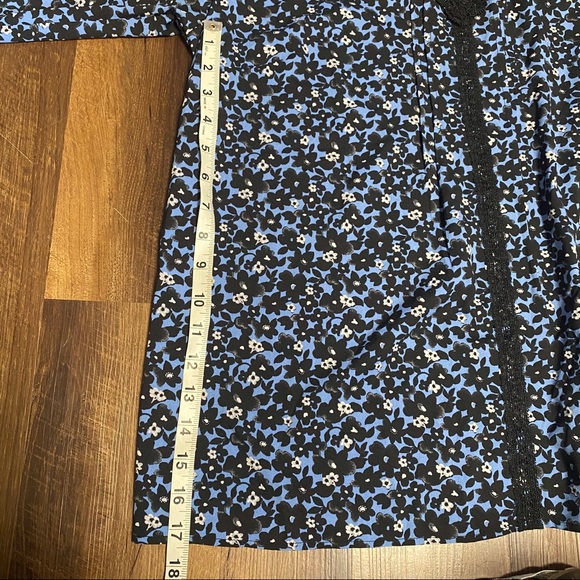 Bella Kim gravel blue floral peasant sleeve L - Picture 7 of 9